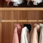 Wood Grain Sliding Door Wardrobe Armoire With Rod and Shelves