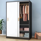 Wood Grain Sliding Door Wardrobe Armoire With Rod and Shelves