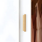 Wood Grain Sliding Door Wardrobe Armoire With Rod and Shelves