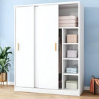 Wood Grain Sliding Door Wardrobe Armoire With Rod and Shelves