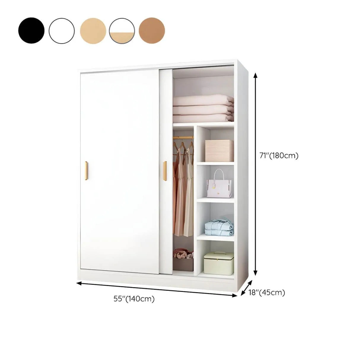 Wood Grain Sliding Door Wardrobe Armoire With Rod and Shelves Dimensions