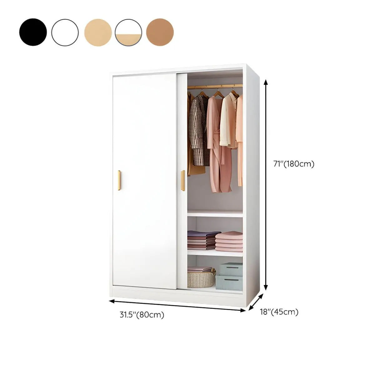 Wood Grain Sliding Door Wardrobe Armoire With Rod and Shelves Dimensions
