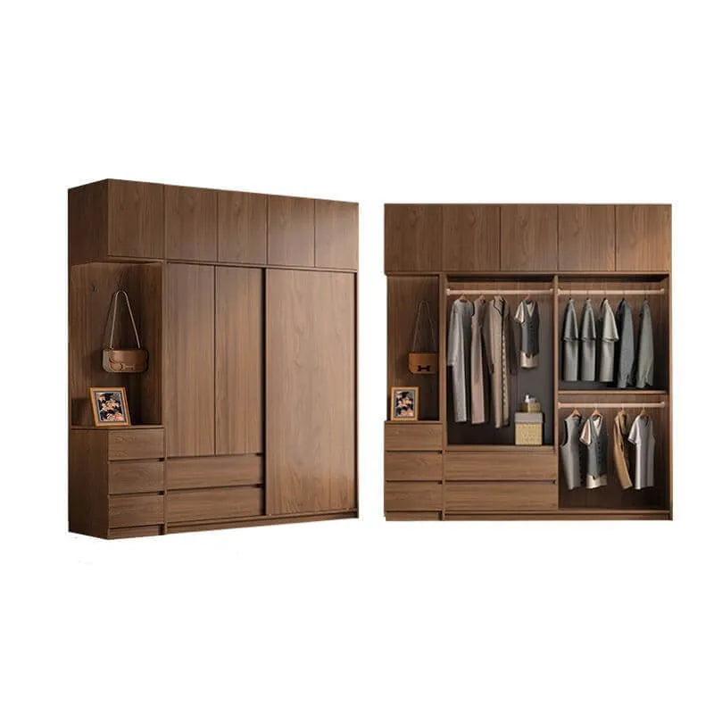 Wood-Look Wall Wardrobe with Open Shelves and Drawers