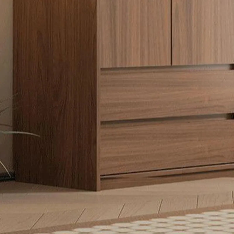 Wood-Look Wall Wardrobe with Open Shelves and Drawers