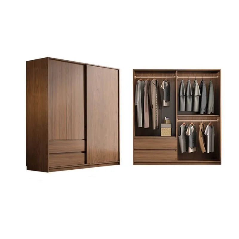 Wood-Look Wall Wardrobe with Open Shelves and Drawers