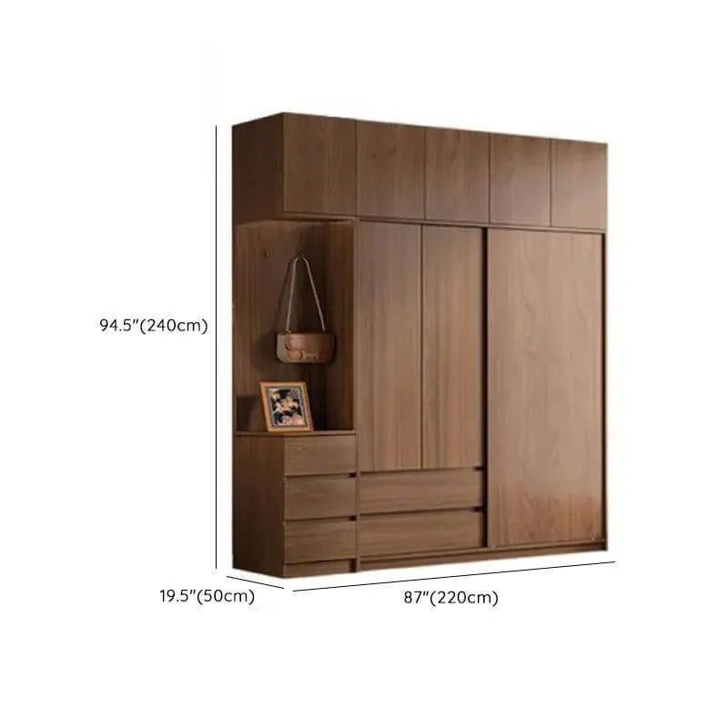 Wood-Look Wall Wardrobe with Open Shelves and Drawers Dimensions