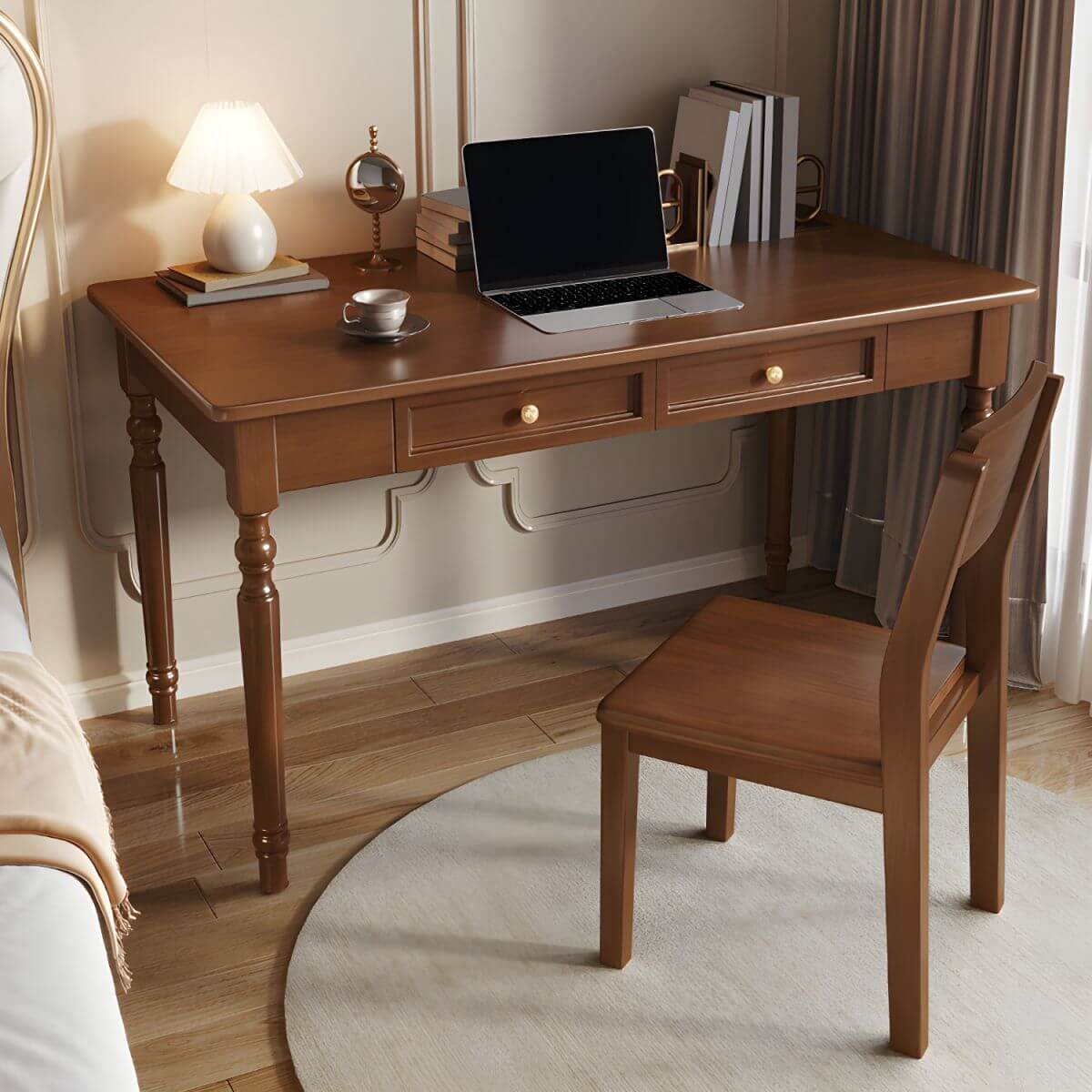 Wood Writing Desk with Drawer and Chair Set in Walnut Finish Secondary image