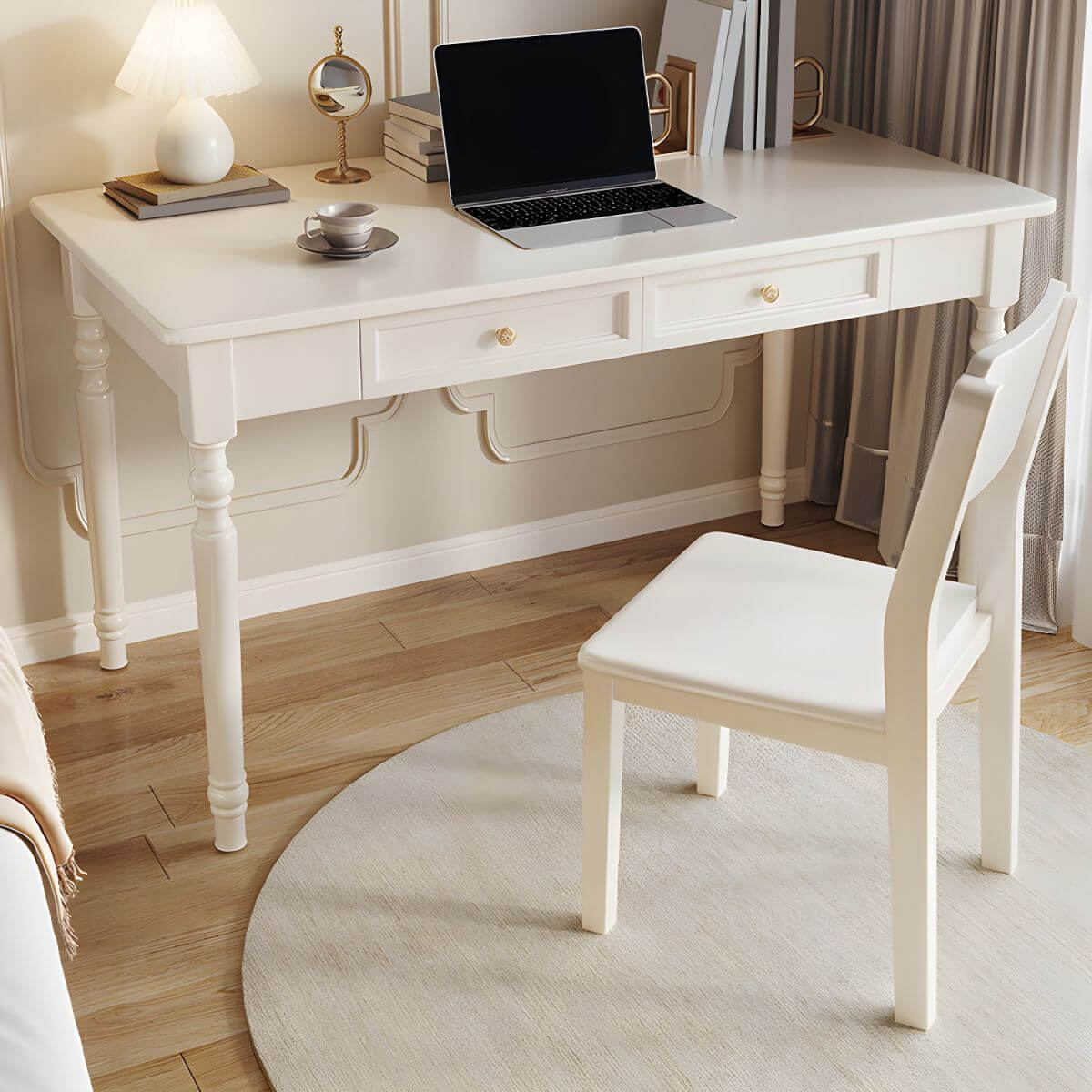 Wood Writing Desk with Drawer and Chair Set in Walnut Finish Main Product Image Main image