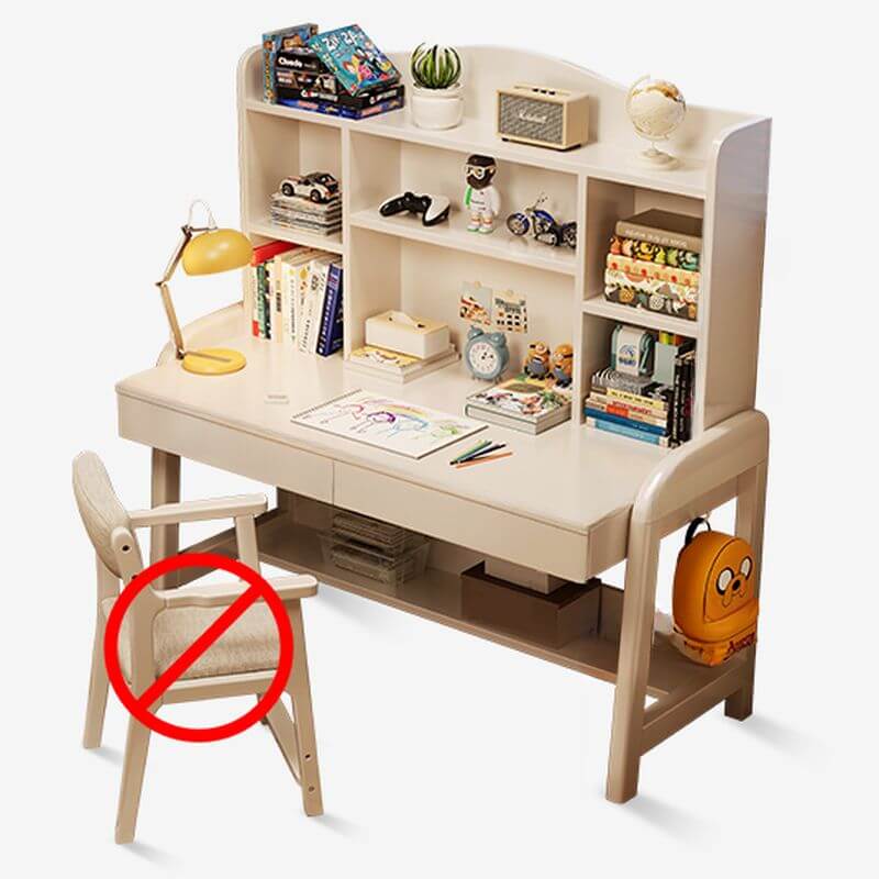 Wood Writing Desk with Storage and Adjustable Chair