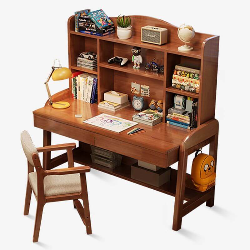 Wood Writing Desk with Storage and Adjustable Chair