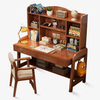 Wood Writing Desk with Storage and Adjustable Chair