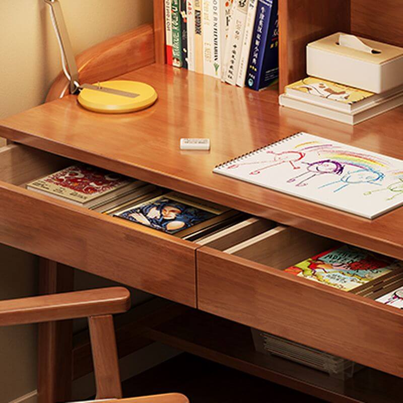 Wood Writing Desk with Storage and Adjustable Chair