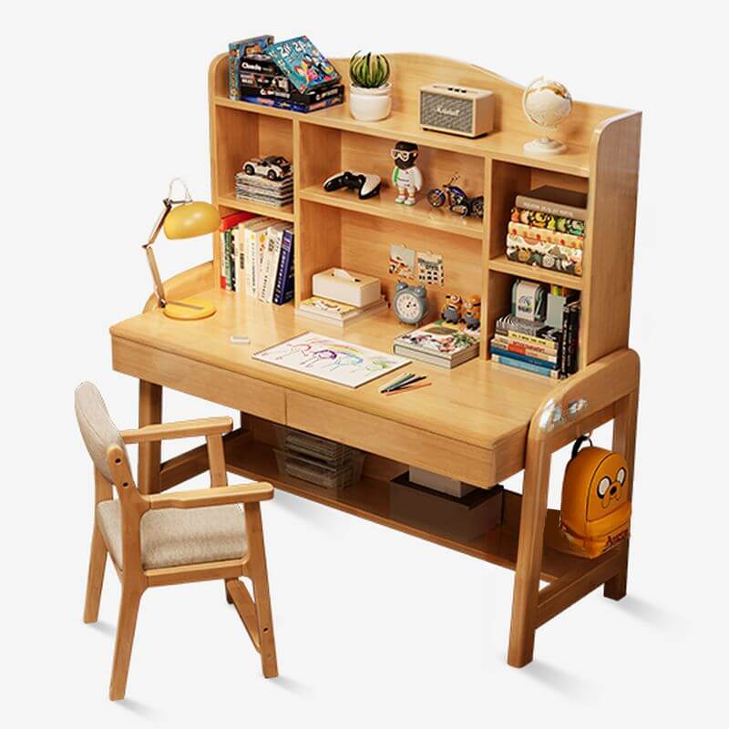 Wood Writing Desk with Storage and Adjustable Chair