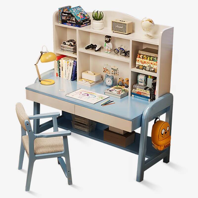 Wood Writing Desk with Storage and Adjustable Chair