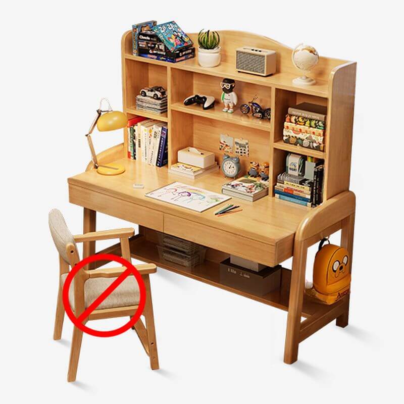 Wood Writing Desk with Storage and Adjustable Chair