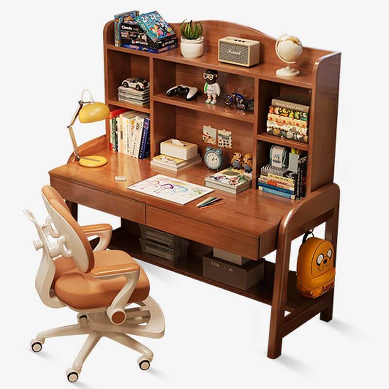Wood Writing Desk with Storage and Adjustable Chair