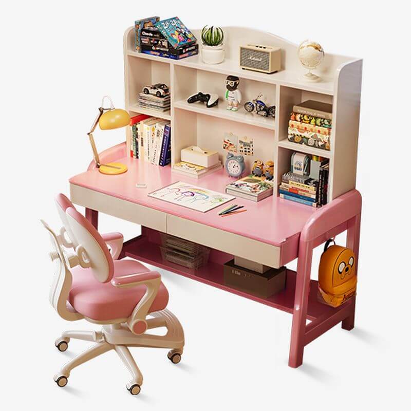 Wood Writing Desk with Storage and Adjustable Chair