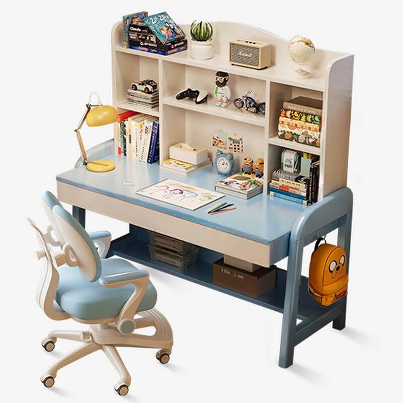 Wood Writing Desk with Storage and Adjustable Chair