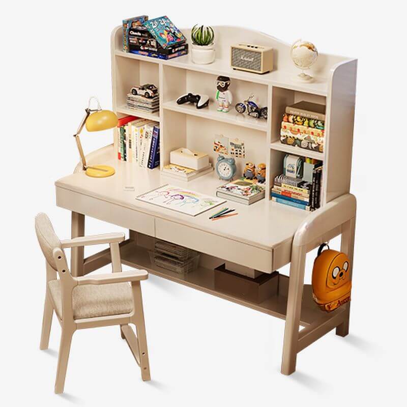 Wood Writing Desk with Storage and Adjustable Chair