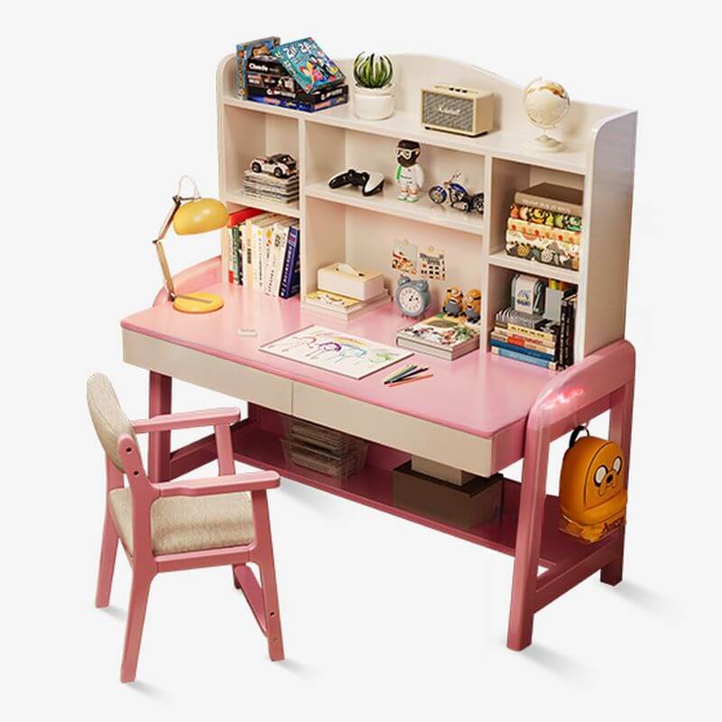 Wood Writing Desk with Storage and Adjustable Chair