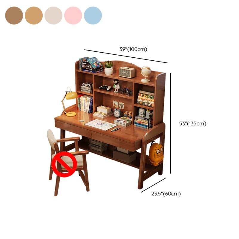 Wood Writing Desk with Storage and Adjustable Chair Dimensions