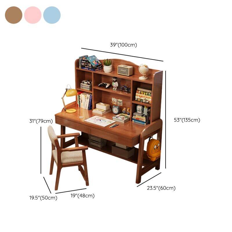 Wood Writing Desk with Storage and Adjustable Chair Dimensions