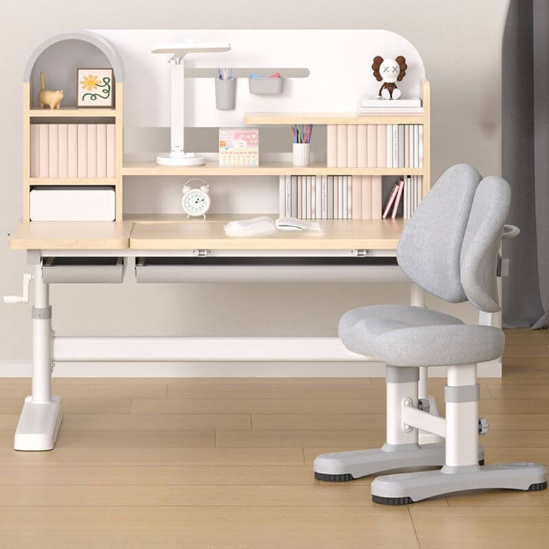 Wood Writing Desk with Storage and Hutch for Kids