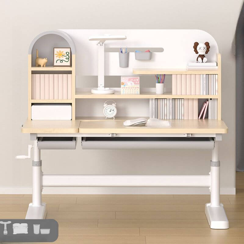 Wood Writing Desk with Storage and Hutch for Kids