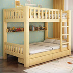 Wooden Bunk Bed With Ladder & Drawers - Natural Finish