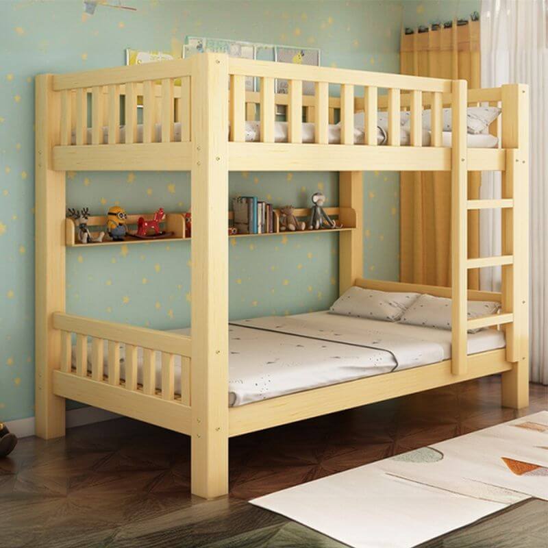 Wooden Bunk Bed With Ladder & Drawers - Natural Finish