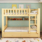 Wooden Bunk Bed With Ladder & Drawers - Natural Finish