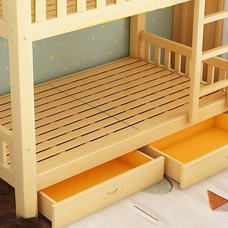 Wooden Bunk Bed With Ladder & Drawers - Natural Finish
