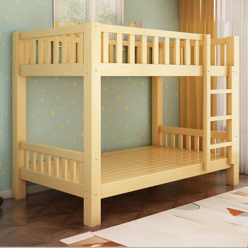 Wooden Bunk Bed With Ladder & Drawers - Natural Finish