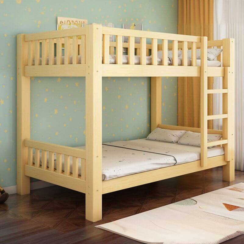 Wooden Bunk Bed With Ladder & Drawers - Natural Finish