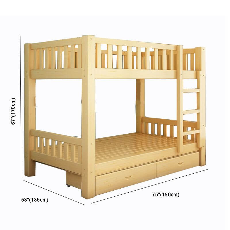 Wooden Bunk Bed With Ladder & Drawers - Natural Finish Dimensions