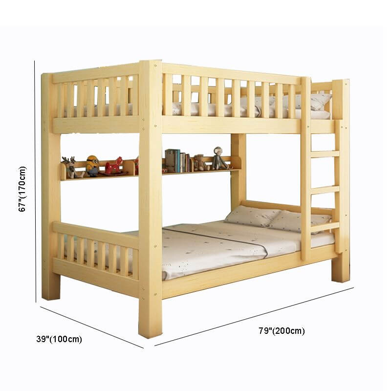 Wooden Bunk Bed With Ladder & Drawers - Natural Finish Dimensions