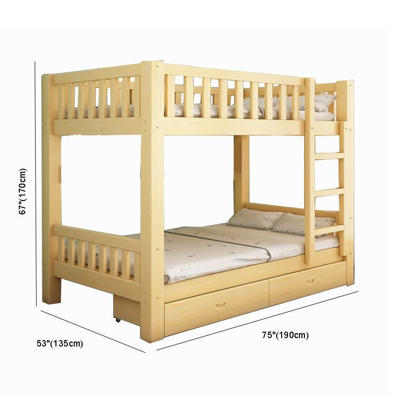 Wooden Bunk Bed With Ladder & Drawers - Natural Finish Dimensions