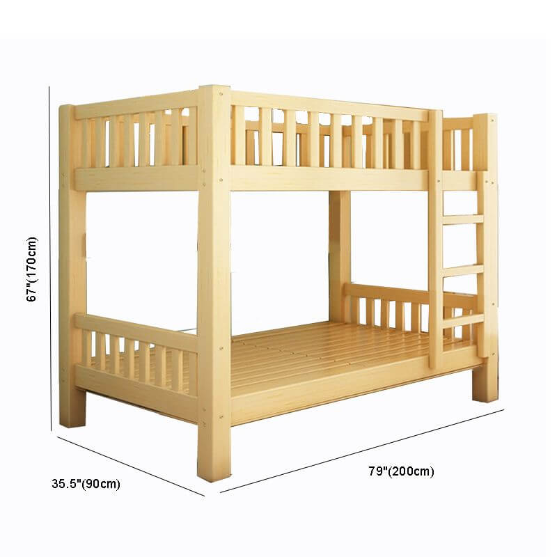 Wooden Bunk Bed With Ladder & Drawers - Natural Finish Dimensions