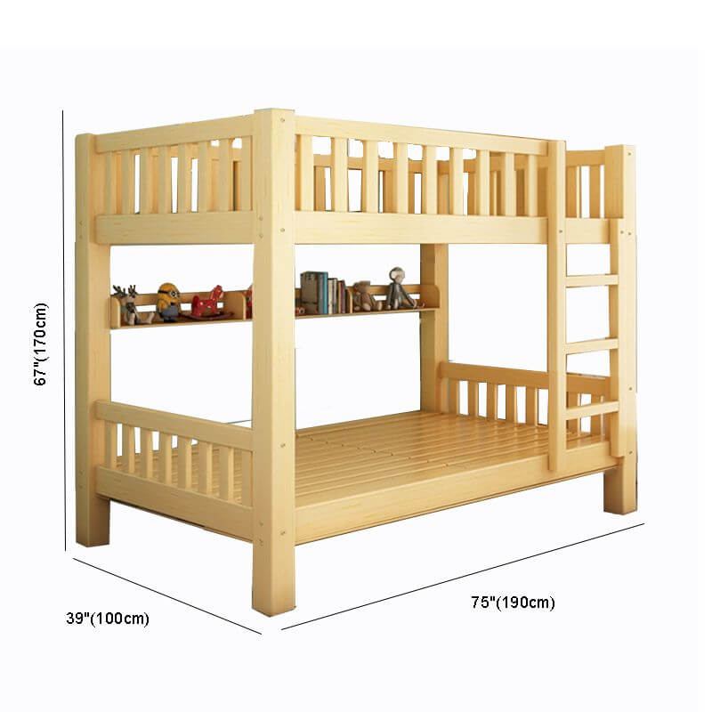 Wooden Bunk Bed With Ladder & Drawers - Natural Finish Dimensions