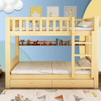 Wooden Bunk Bed With Ladder & Drawers - Natural Finish Main Product Image