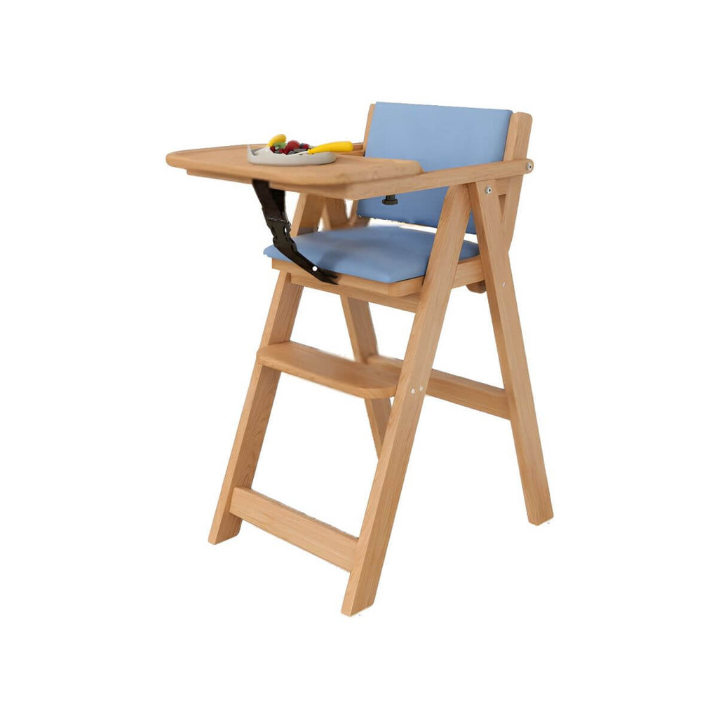 Wooden Kids Chair With PU Upholstery - Walnut/Blue