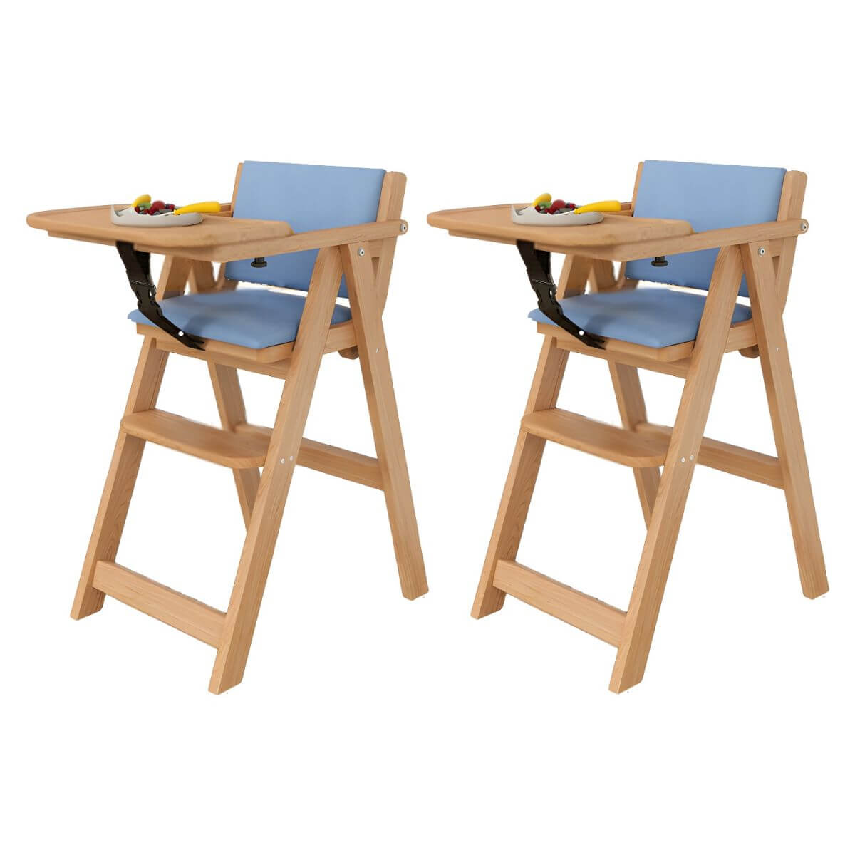 Wooden Kids Chair With PU Upholstery - Walnut/Blue