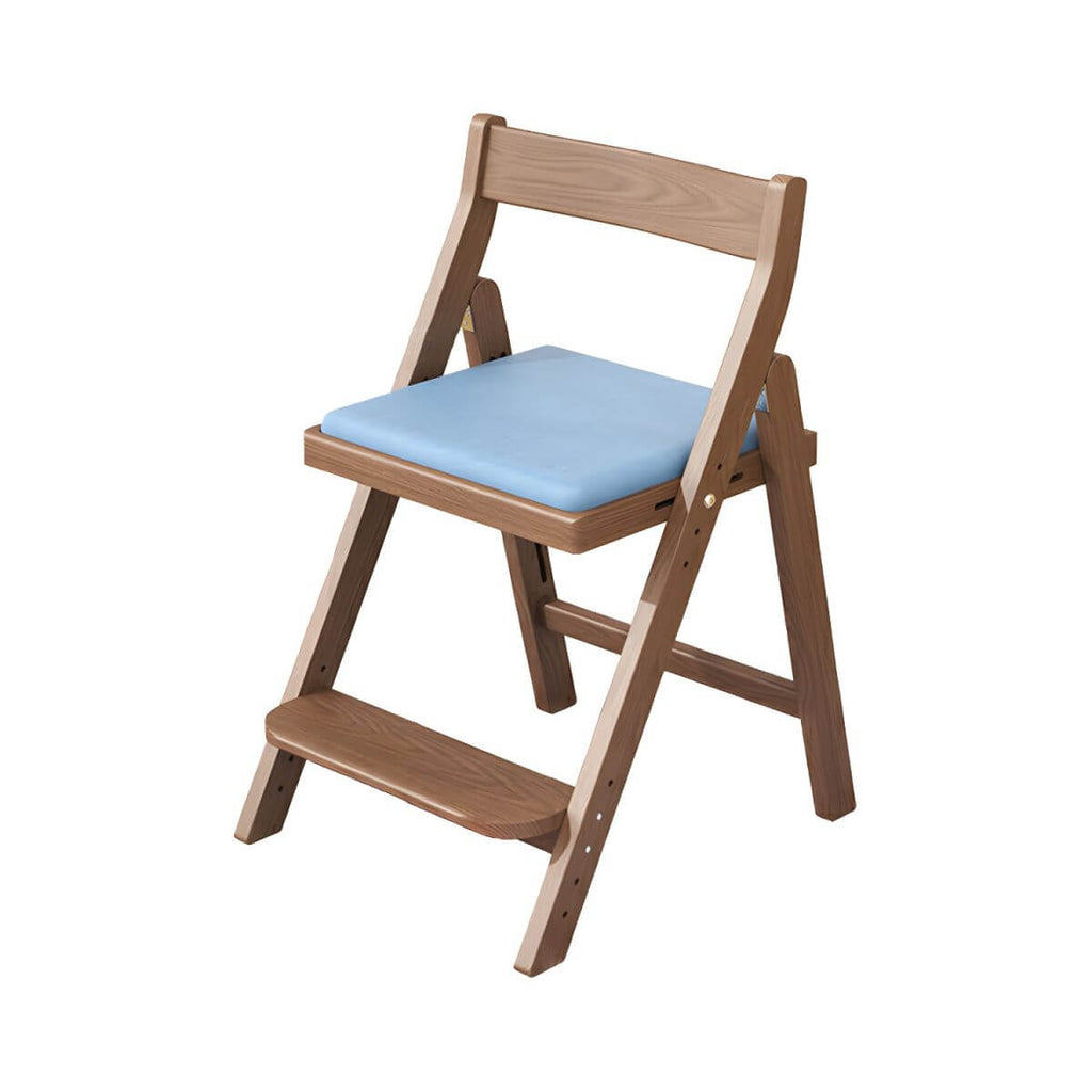 Wooden Kids Chair With PU Upholstery - Walnut/Blue