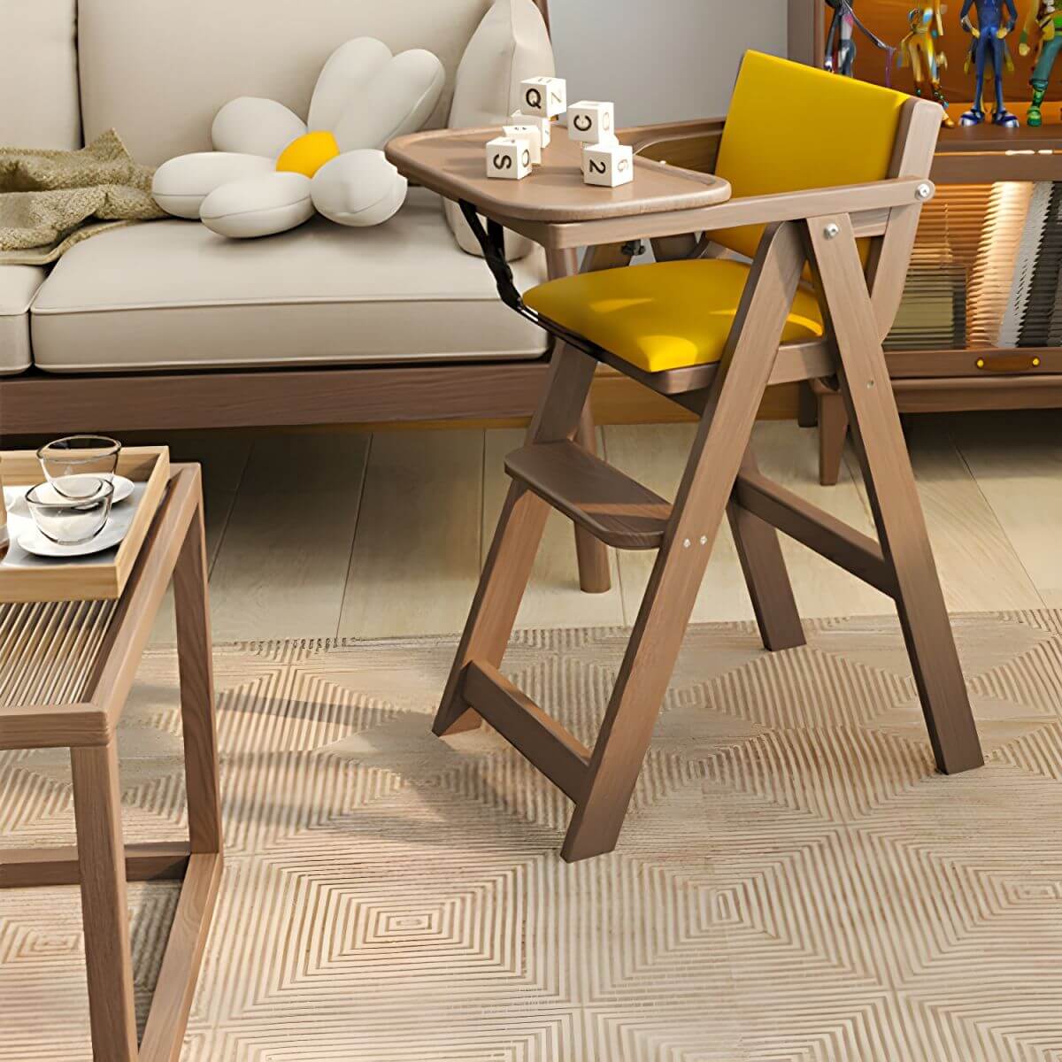 Wooden Kids Chair With PU Upholstery - Walnut/Blue