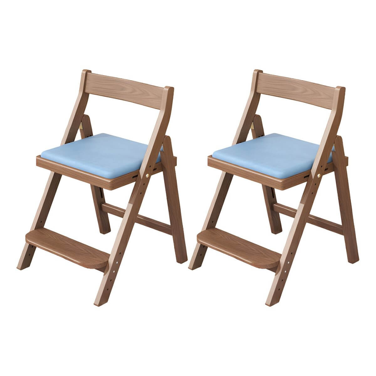 Wooden Kids Chair With PU Upholstery - Walnut/Blue