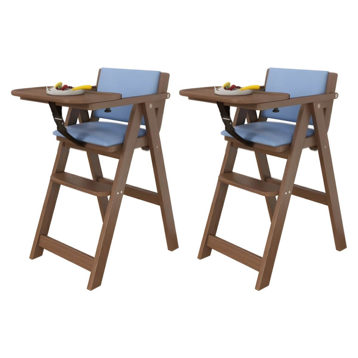 Wooden Kids Chair With PU Upholstery - Walnut/Blue