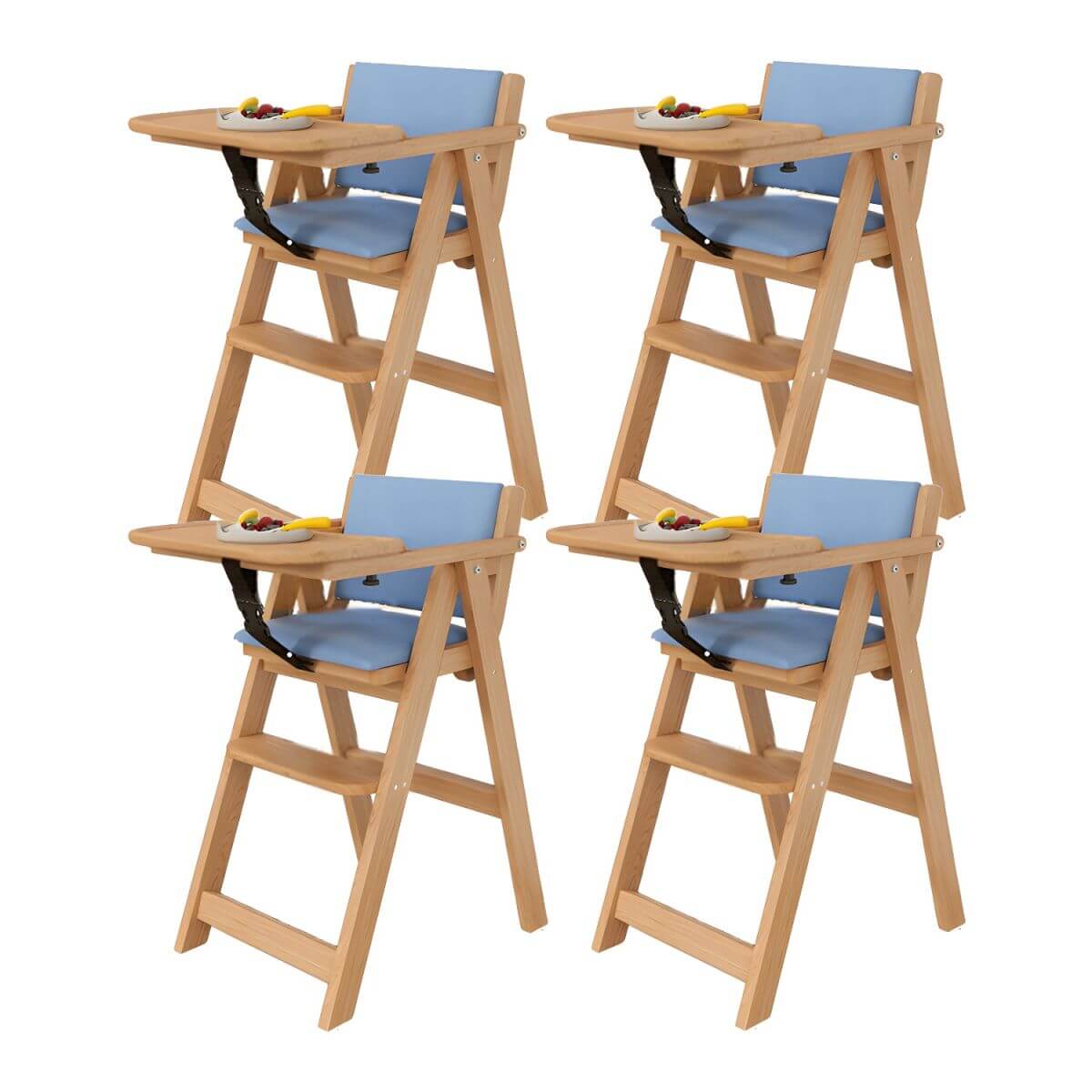 Wooden Kids Chair With PU Upholstery - Walnut/Blue