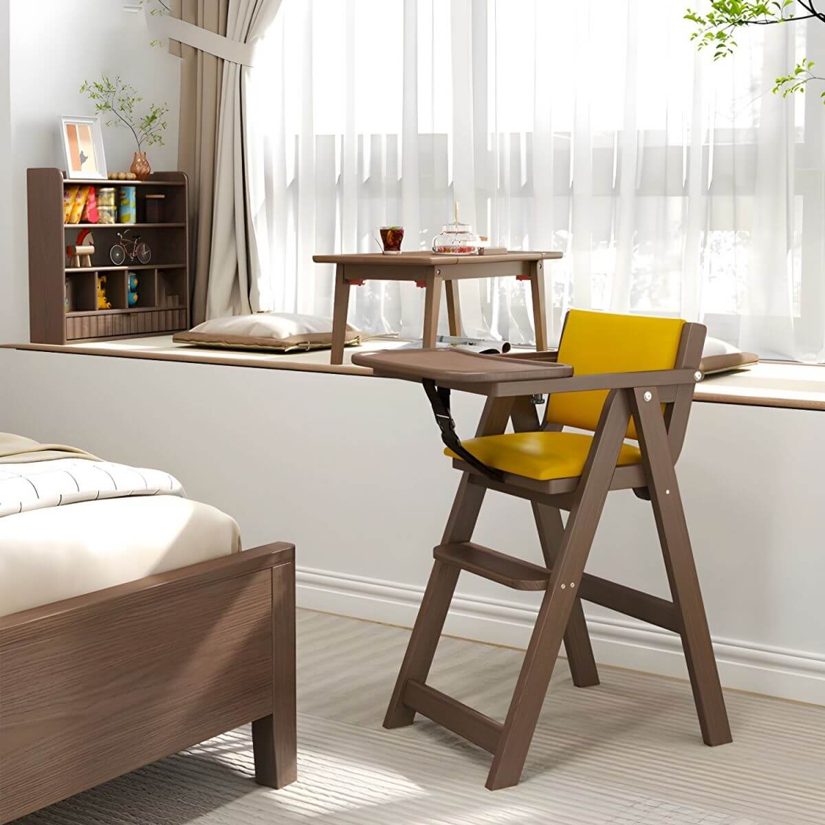 Wooden Kids Chair With PU Upholstery - Walnut/Blue