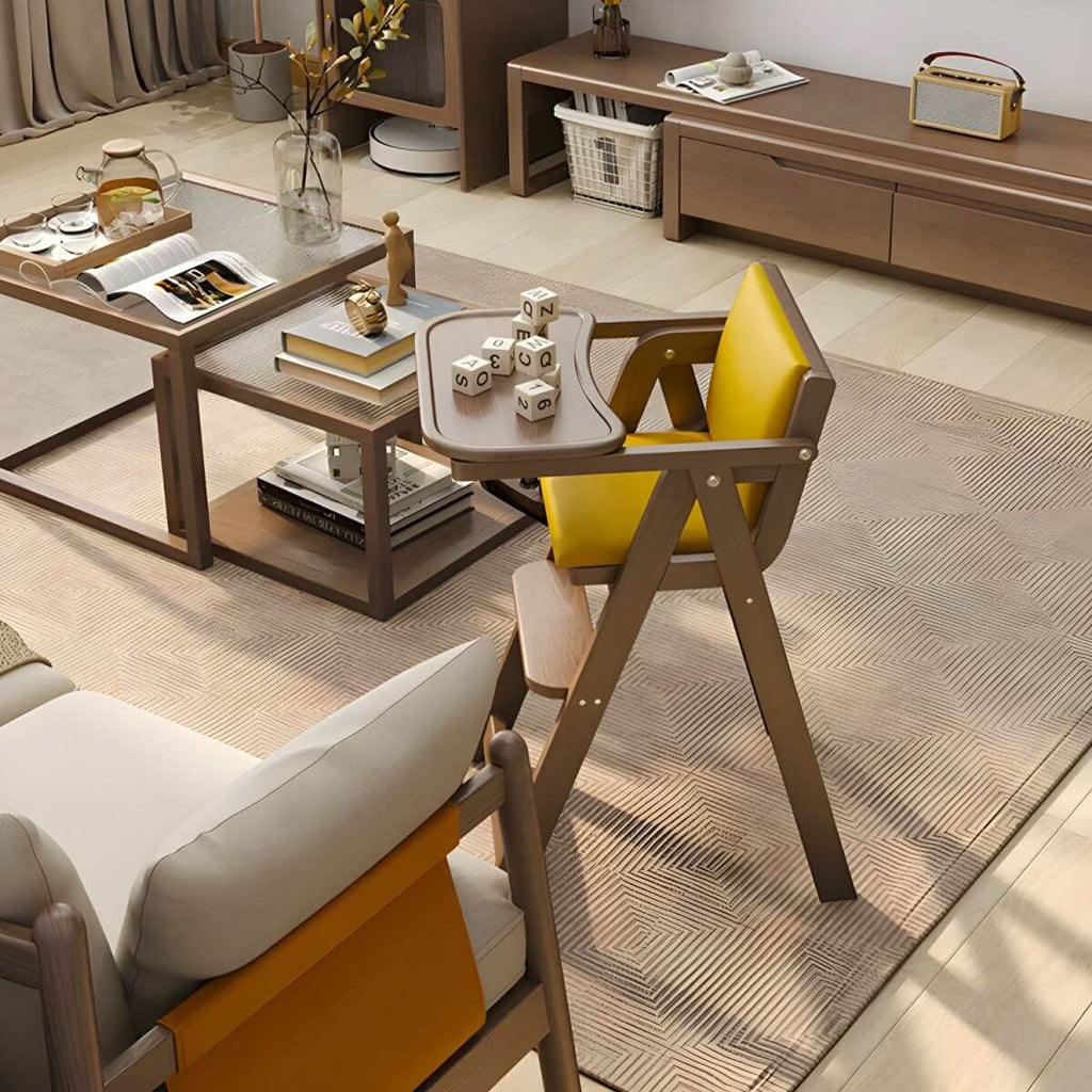 Wooden Kids Chair With PU Upholstery - Walnut/Blue