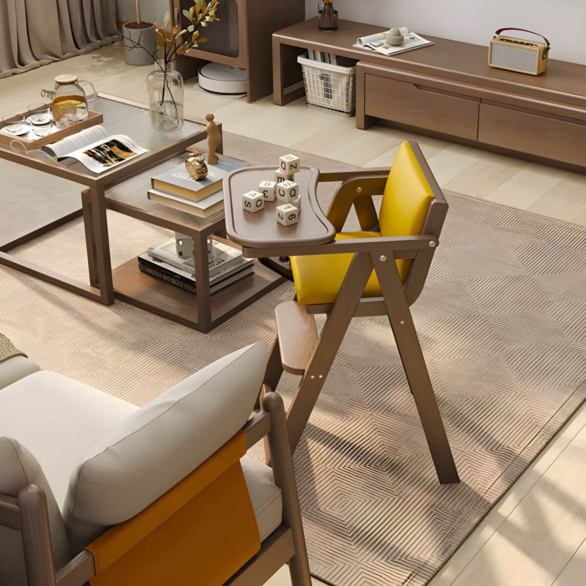 Wooden Kids Chair With PU Upholstery - Walnut/Blue